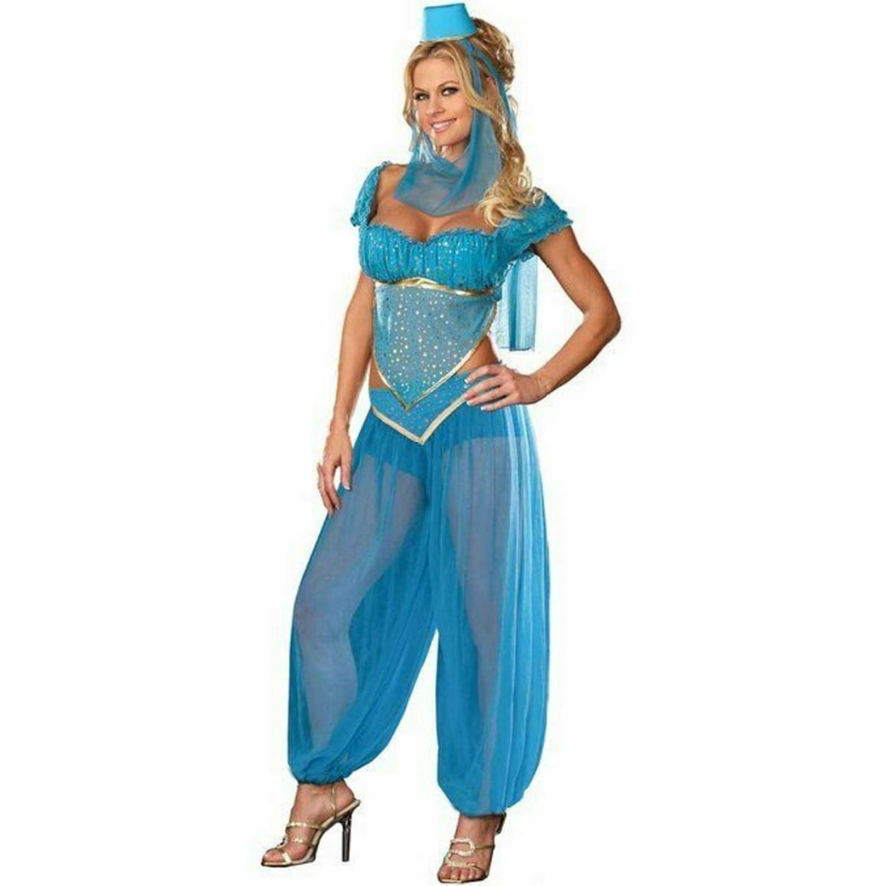 Genie Costume Sexy Belly Dancer Jasmine Costume Halloween Arabic Princess  Naughty Blue Genie Costume