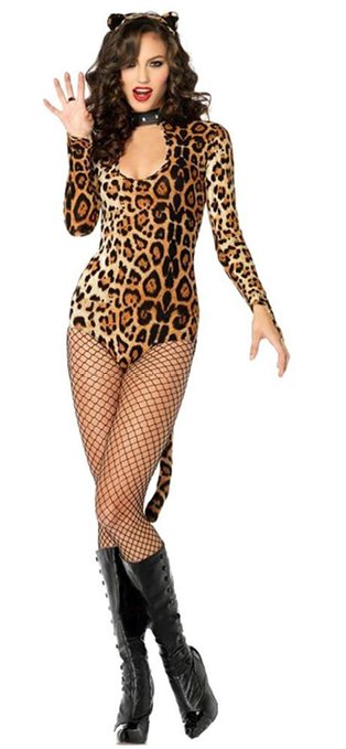 Sexy Catsuit Costume Leopard Print Adult Bodysuit Outfit Animal Fancy Dress