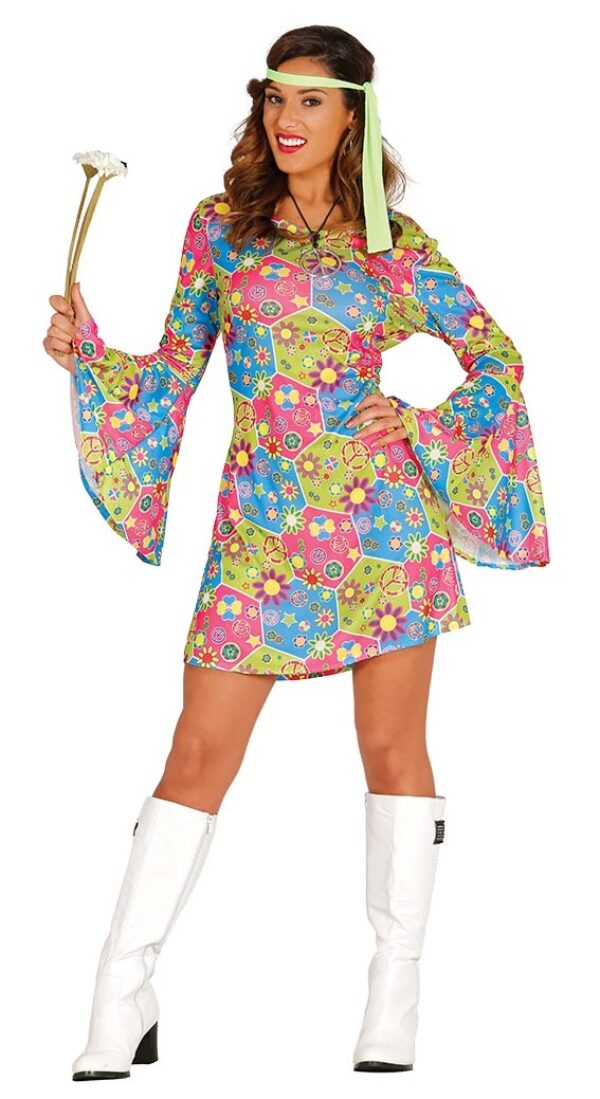 Adult 60s 70s Groovy Ladies Hippy Flower Power Fancy Dress Costume ...