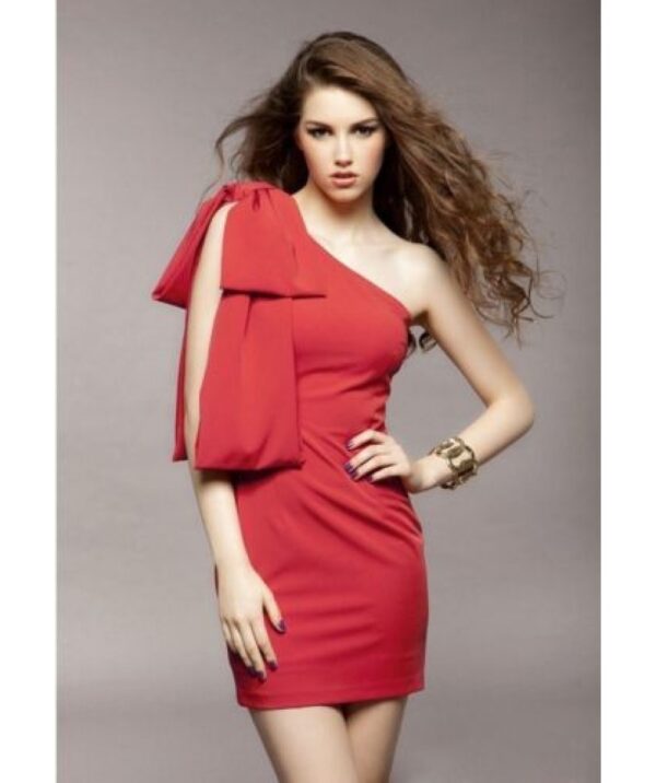 one shoulder Red Bodycon mini dress