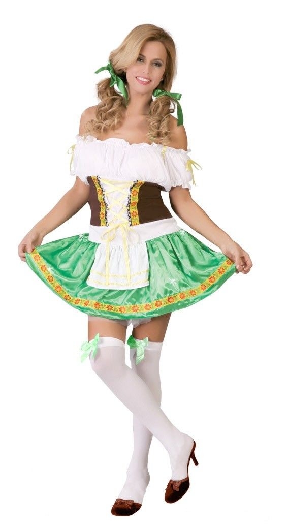Adult Bavarian Beer Girl Green Brown Oktoberfest German Maid Fancy Dress Costume