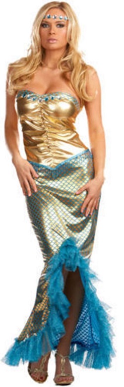 Deluxe Sea Siren Blue Mermaid Ladies Halloween Fancy Dress Fairytale TV Costume