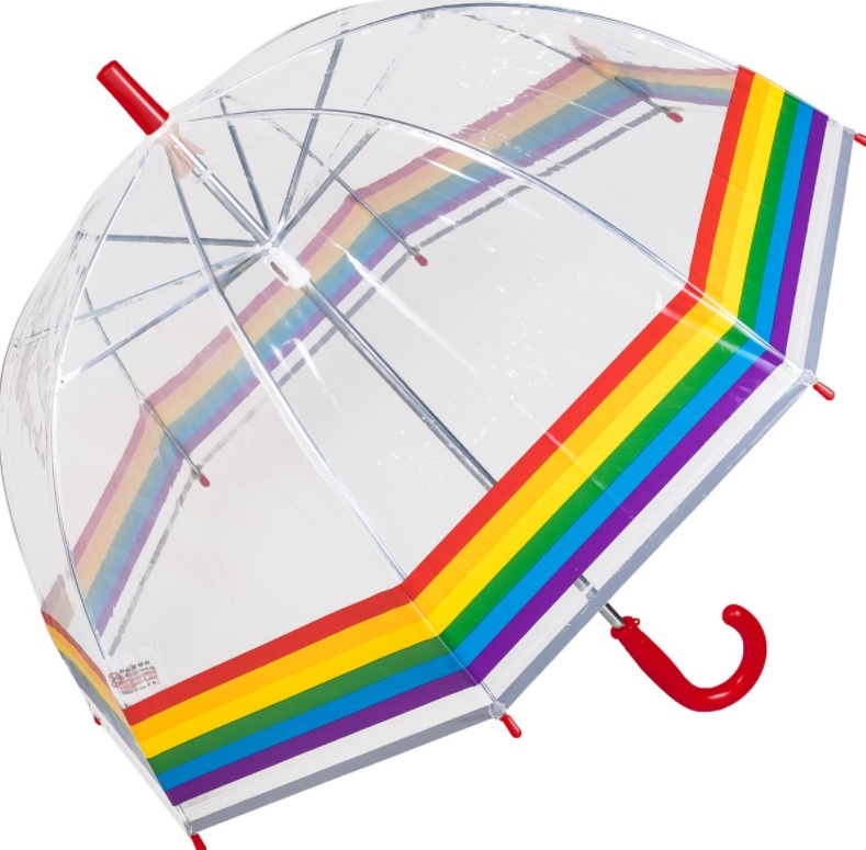 Kids Umbrella Dome Rainbow School Travel Brolly Red Handle