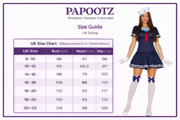 navy papootz sailor sizechart