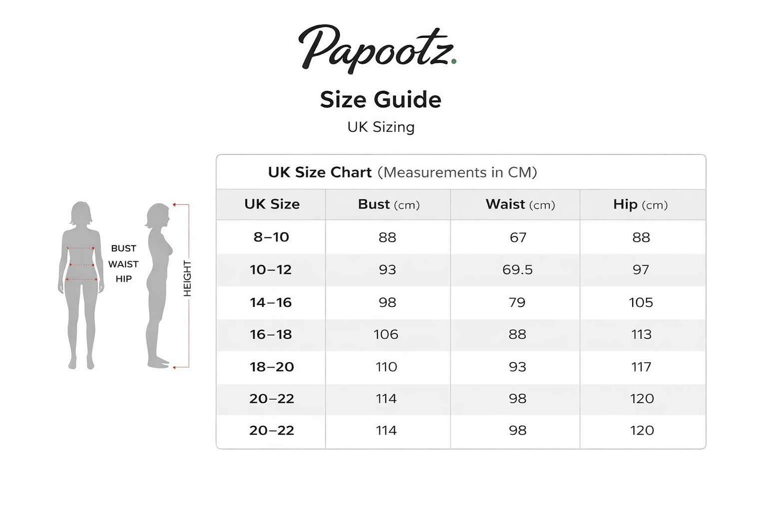 papootz sizing